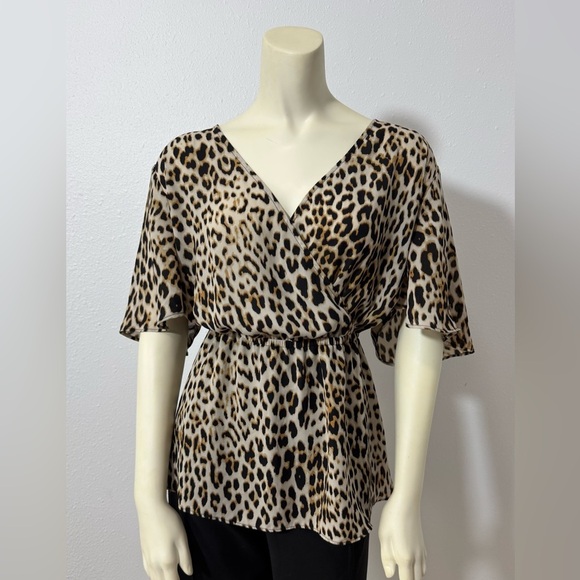 Worthington Leopard Print Flutter Sleeve Peplum Blouse (0X) - Picture 1 of 14